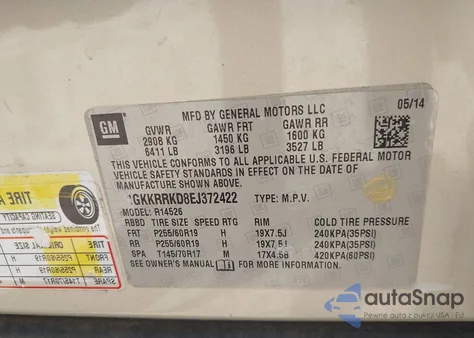 2014 GMC Acadia Slt-1 из США, поврежденный, VIN 1GKKRRKD8EJ372422